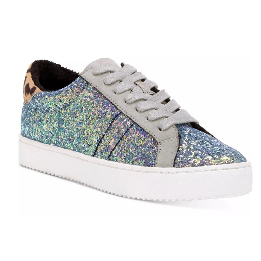 INC International Concepts Danelia Glitter & Leopard Lace-Up Sneakers - Size 7